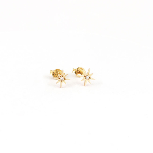 Σκουλαρίκια Αστέρια με διαμάντι από Κίτρινο Χρυσό
