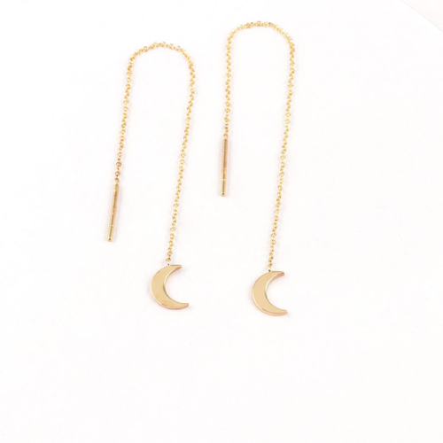 Yellow Gold Chain Moon Earrings