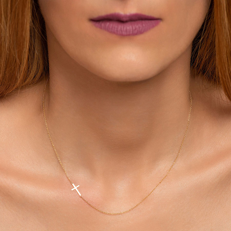 Rose Gold Sideways Cross Necklace – Designed by Stacey Jewelry, LLC