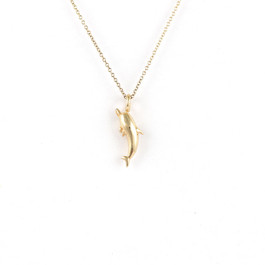 14k Yellow Gold 20mm Swimming Dolphin Necklace - The Black Bow Jewelry  Company