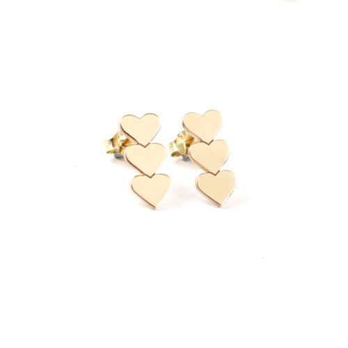 Yellow Gold Triple Heart Earrings