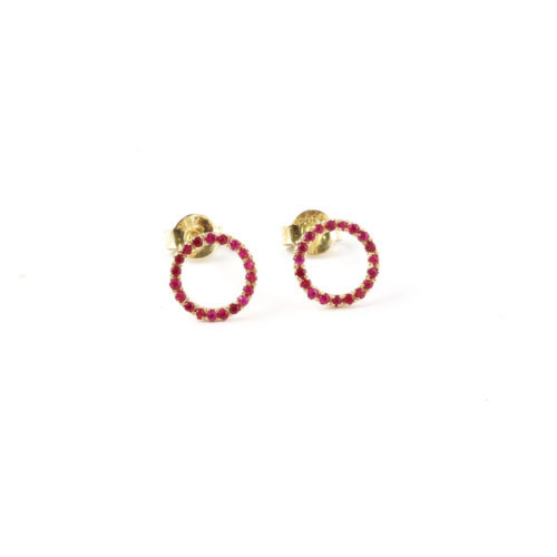 Yellow Gold Ruby Circle Earrings