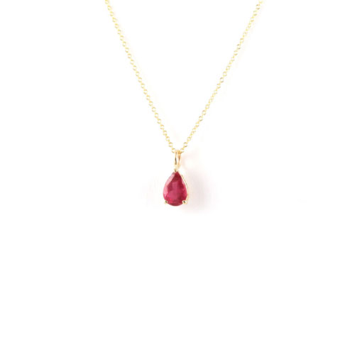 Yellow Gold Red Tourmaline Drop Necklace