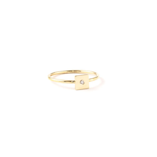 Yellow Gold Square with Diamond Ring