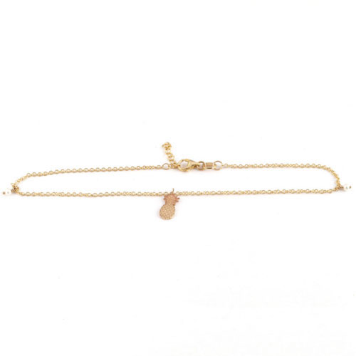 Yellow Gold Pineapple and Pearl Anklet