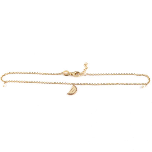 Yellow Gold Watermelon and pearl Anklet'