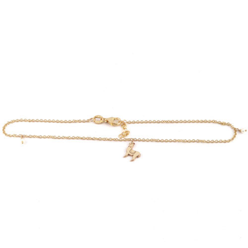 Yellow Gold Llama and Pearl Anklet