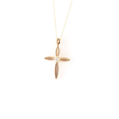 Yellow Gold Outlined Cross Pendant with Diamond