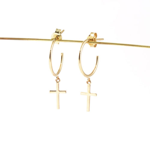 Yellow Gold Hoop Cross Earrings
