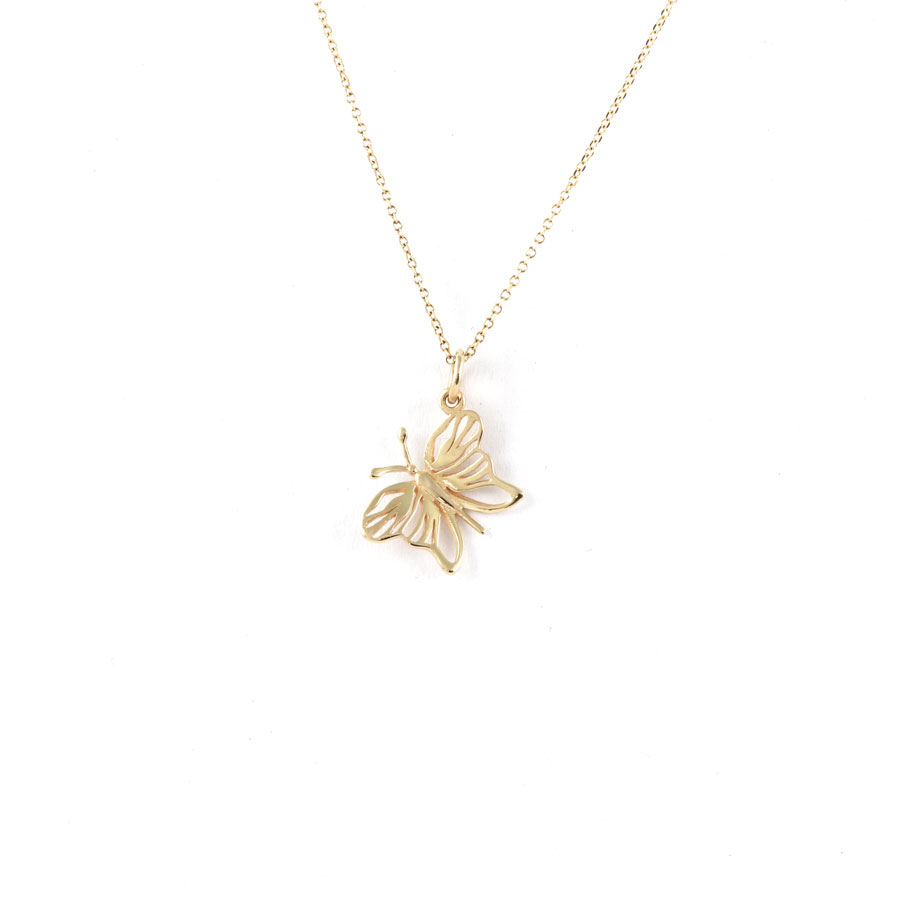 Butterfly Pendant Necklace 14K Yellow Gold 16