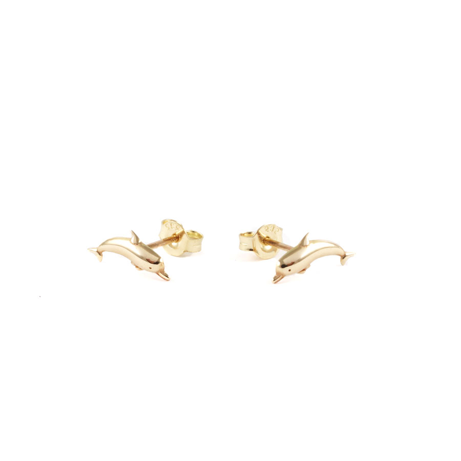 Yellow Gold Jumping Dolphin Hoop Earrings - 10k Ocean Life Pierced - Wilson  Brothers Jewelry